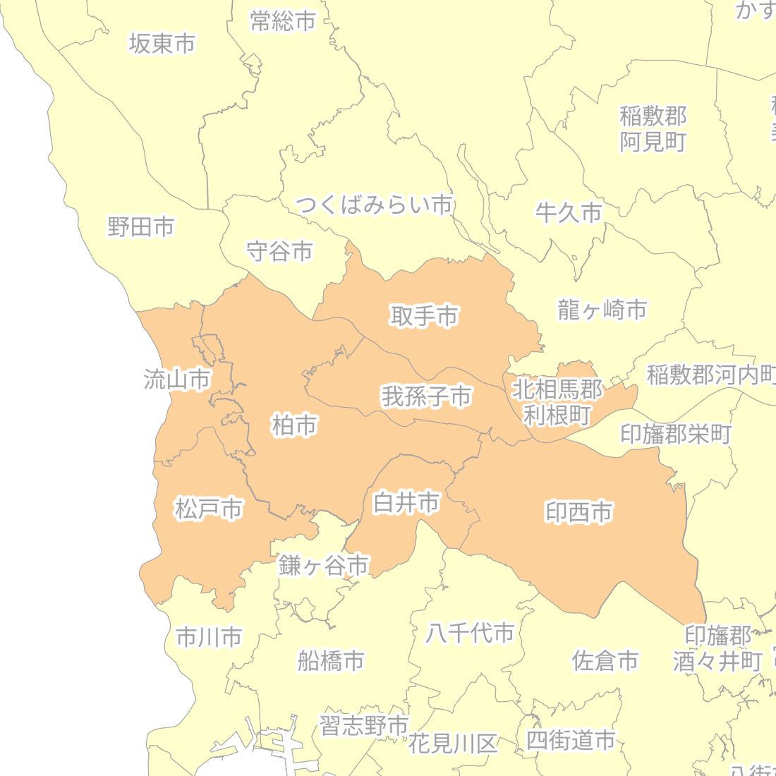 我孫子市を中心とした千葉県地図