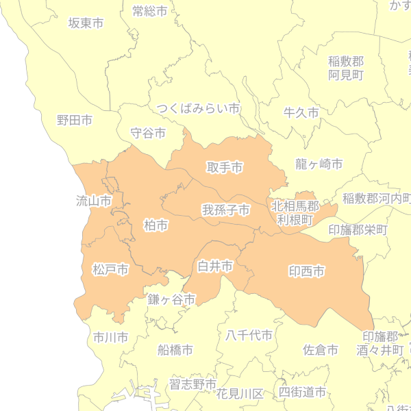 我孫子市を中心とした千葉県地図